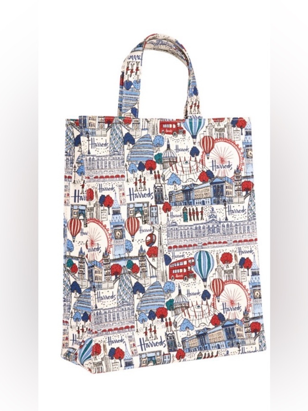 Harrods pretty city foldaway shopper  White, Blue & Red - Picture 5 of 6